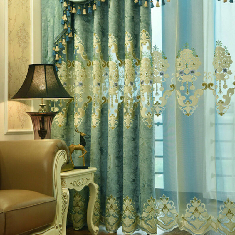 Chenille Blackout Curtain for Living Room Embroidery Drape Sheer Tulle Panel Sew