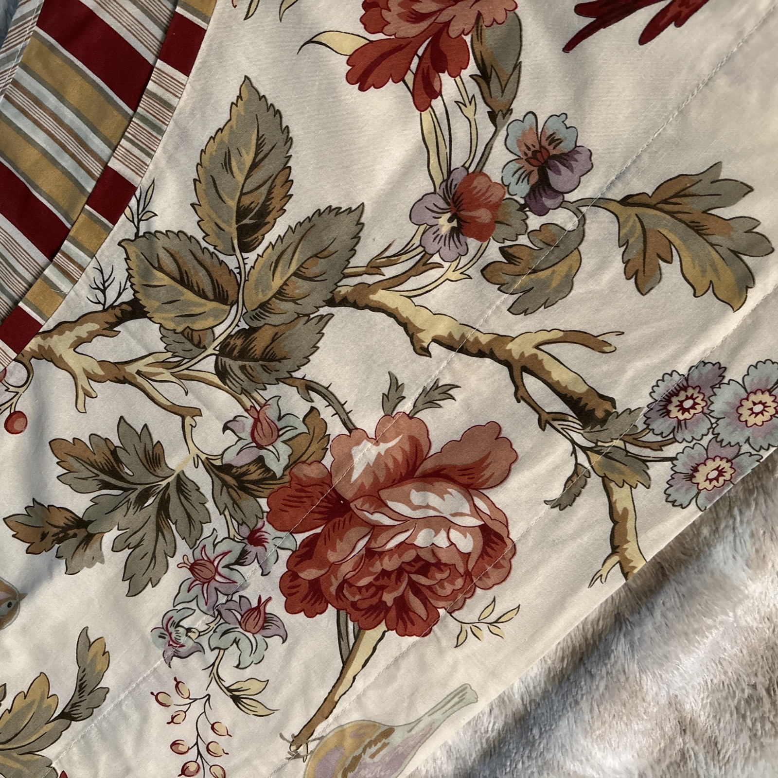 Waverly Valances Set 3 Floral Jacobean Charleston Chirp Cotton Birds 51×18 EUC