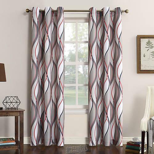 Intersect Grommet Curtains Coral Nickel Gray White 48W» x 63″L