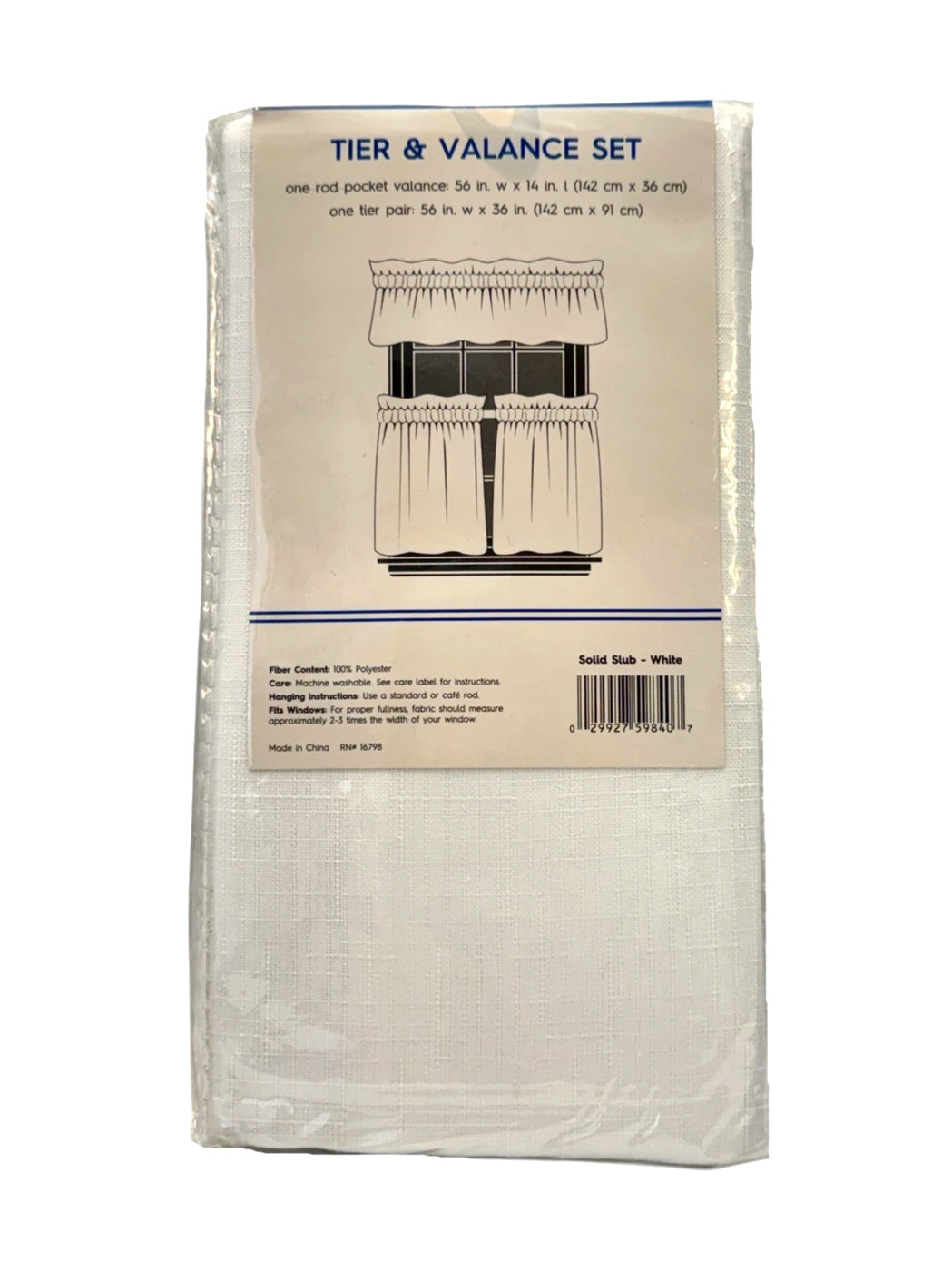 Mainstays 3 Piece Rod Pocket Set Valance & Tiers 56″Wide Solid Slub White