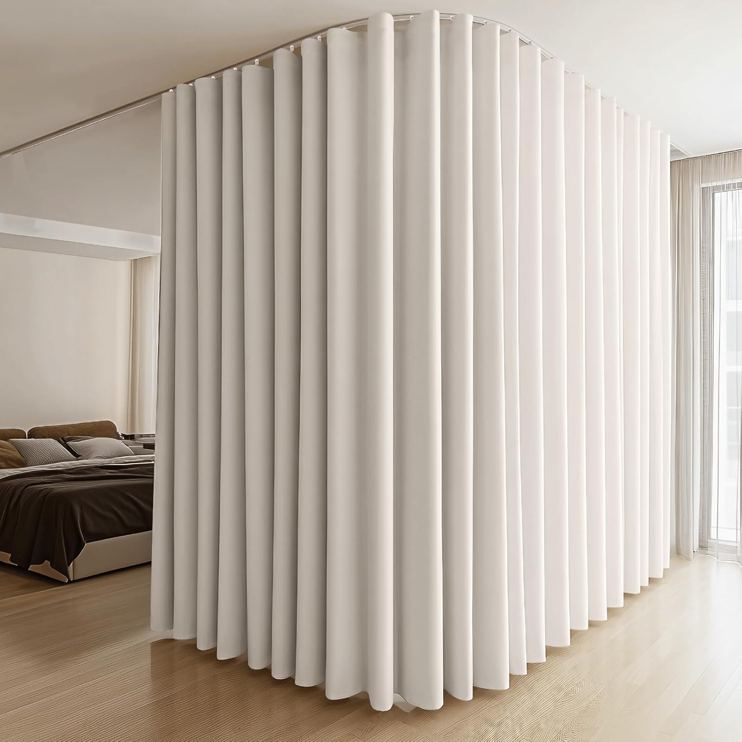 MaKefeile Room Divider Curtains & Flexible Bendable Tracks Set,Privacy Dividers