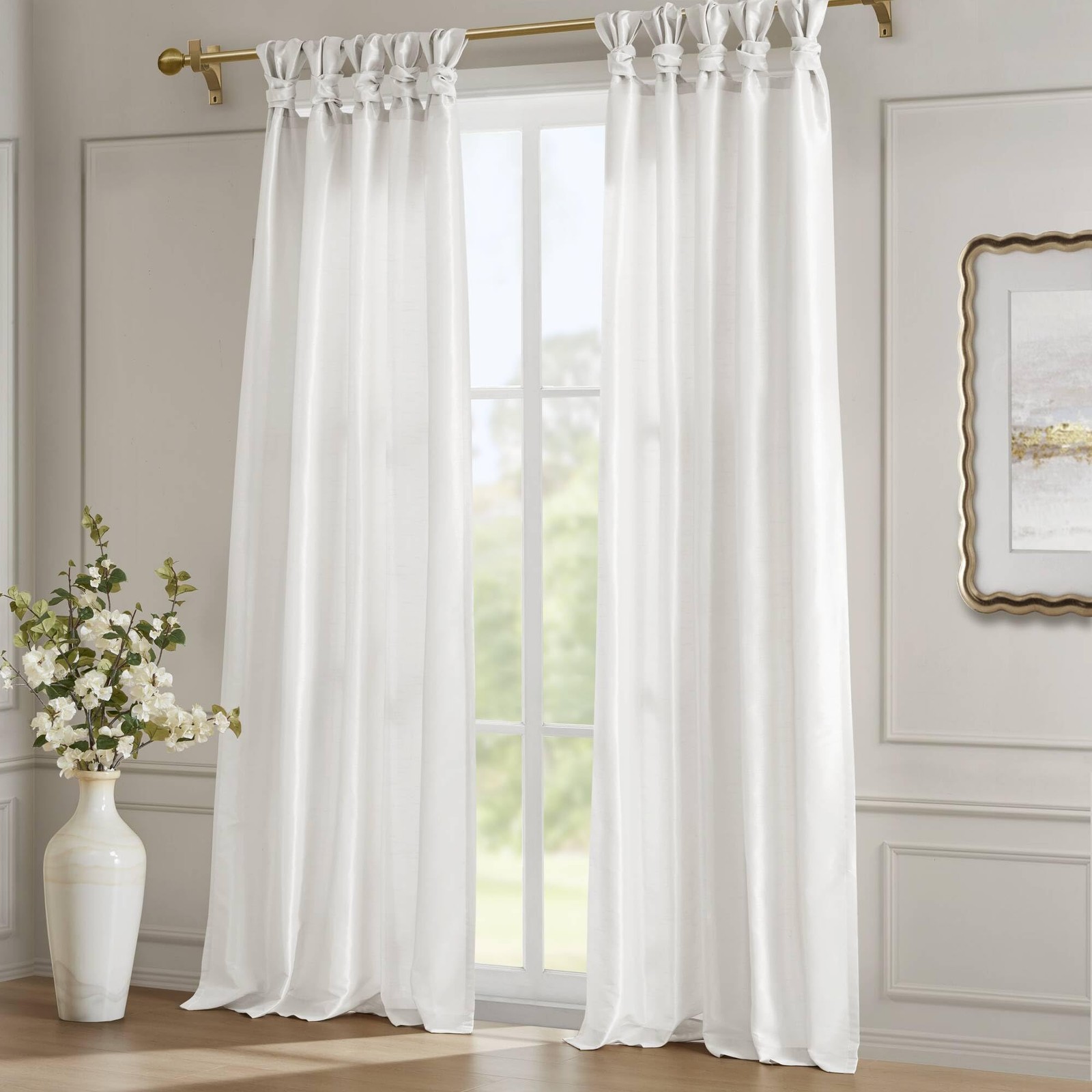 Emilia Faux Silk Single Curtain with Privacy Lining, DIY Twist Tab Top, Room …