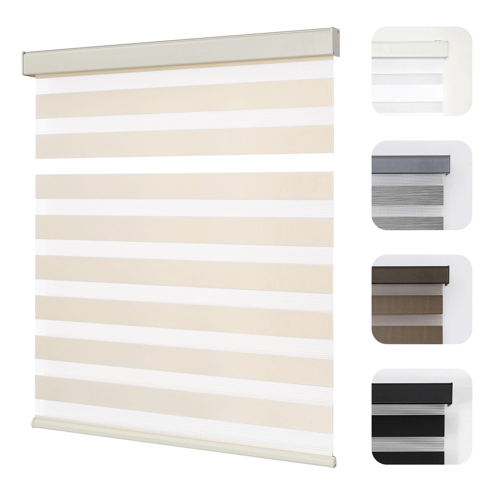 Joydeco Cordless Zebra Blinds 24″W x 75″H, Upgrade- Beige (Aluminum Cover)