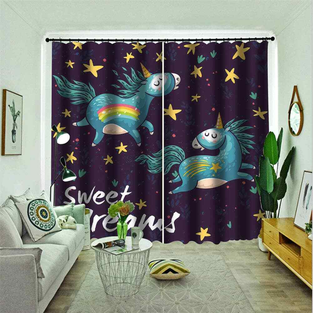Green horses galloping merrily Printing 3D Blockout Curtains Fabric Window