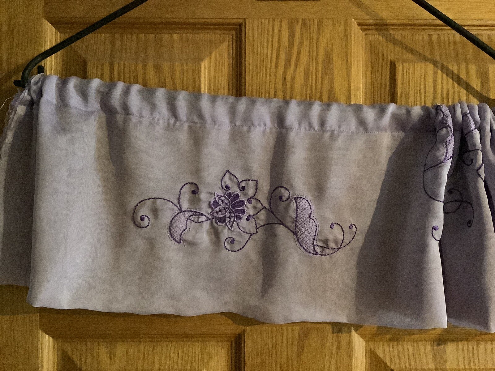 Machine Embroidery Pair Valances = Light Purple Sheer Fabric