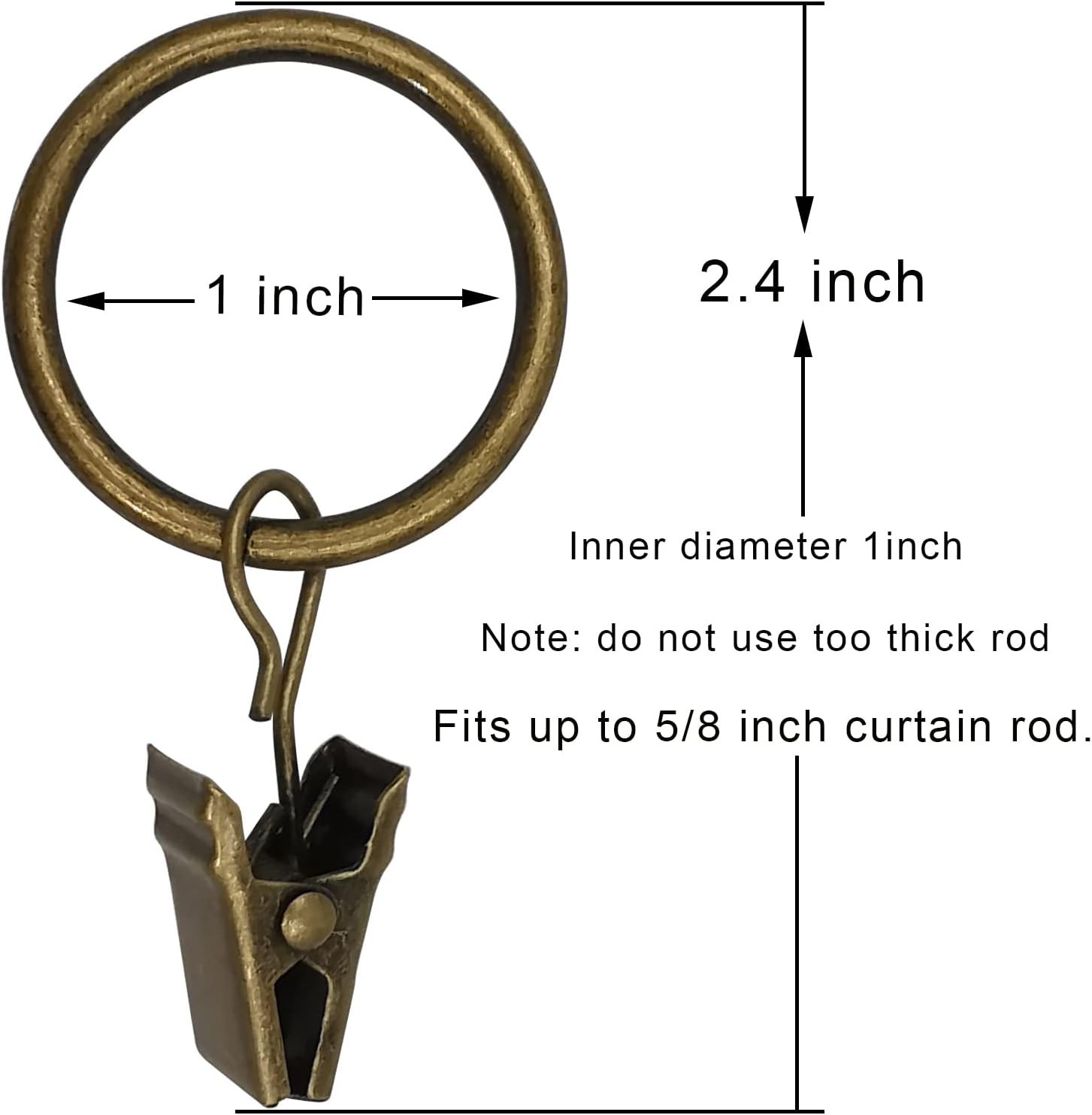 WeeksEight 44 Pack Bronze Curtain Rings with Clips, Curtain Hooks Hangers Cli…