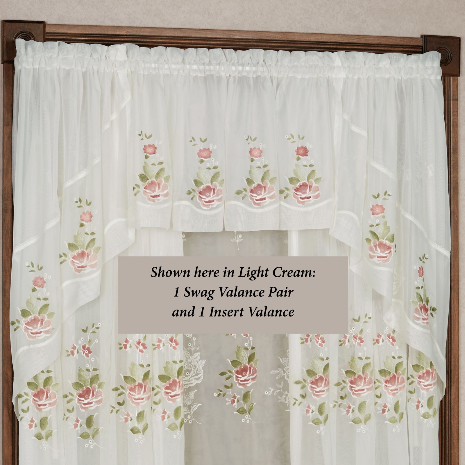 Graceful Blooms Embroidered Rose Flowers Sheer Window Treatment