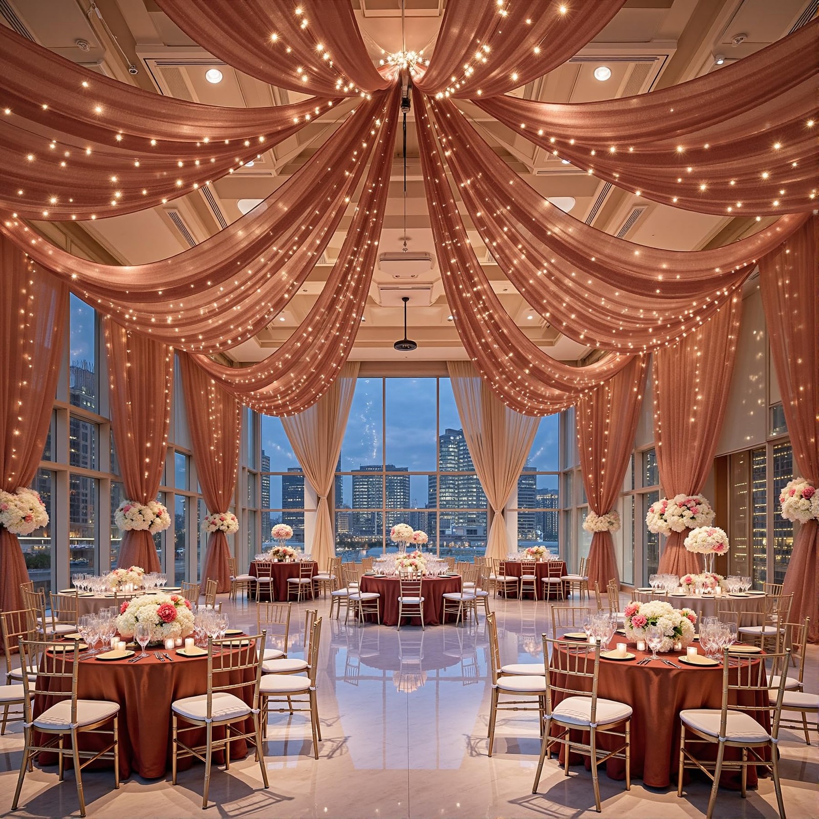 FrohFest 6 Panels Terracotta Ceiling Curtains with Lights for Weddings – 5ftx…