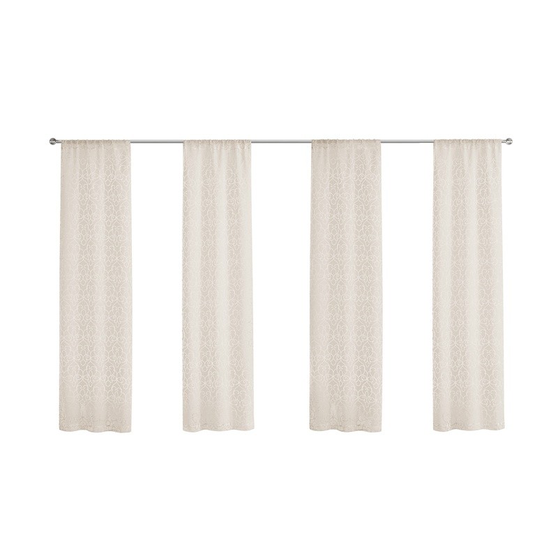 Embroidered Scroll Sheer Curtain Panels 4 Piece Set Rod Pocket Window Treatment