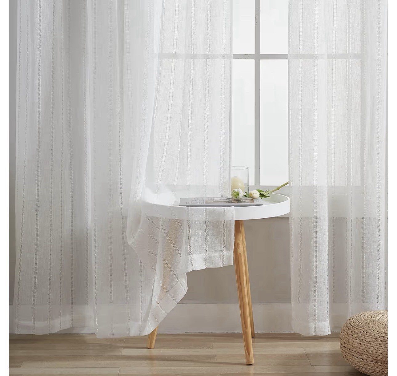 White Sheer Gorgeous Curtains 52×45 L”Striped 2 Panels