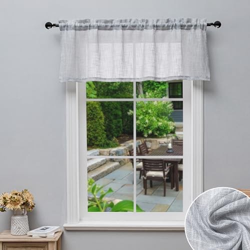 Beda Home Linen Textured Curtain Valance for 52″W x 18″L (Pack of 1) Light Grey
