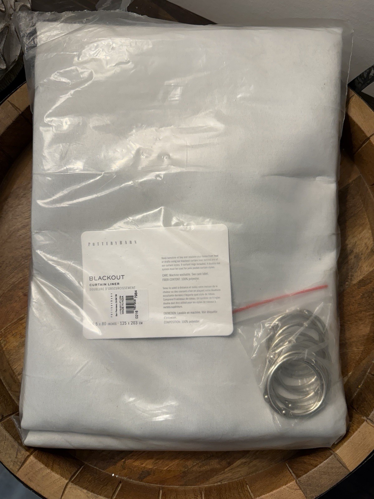 Pottery Barn Universal BLACKOUT Curtain Liner 49.5” x 80″ With Hooks NEW