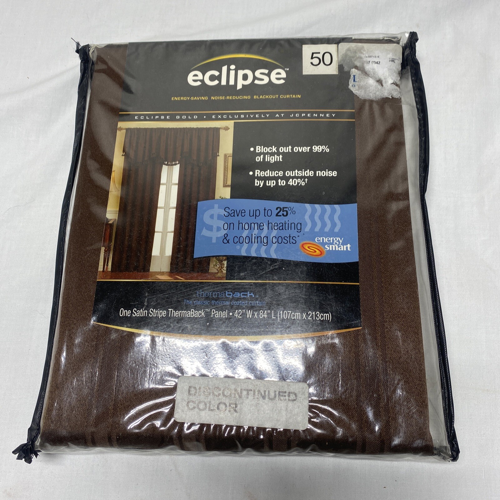 Eclipse Brown Blackout Energy-Efficient Thermaback Curtain Panel 42″W x 84″L NEW