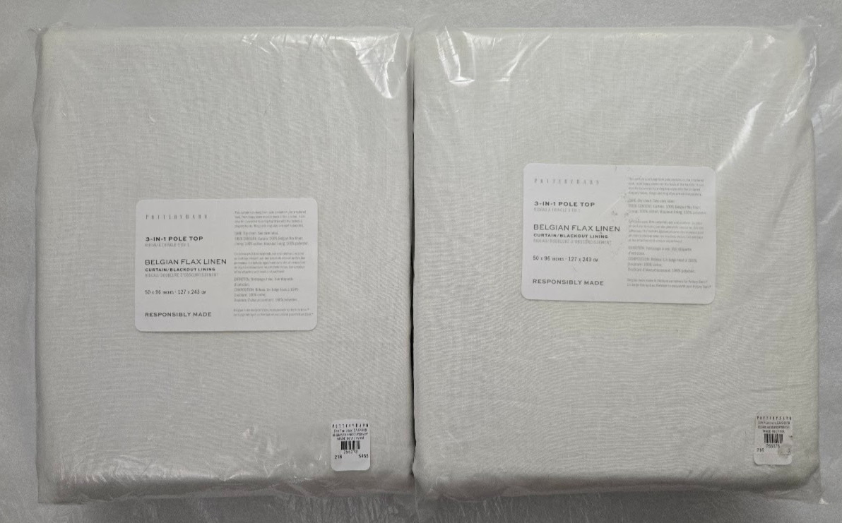 Pottery Barn 3in1 Pole Top Belgian Flax Linen 2-Curtain Blackout Lin 50×96 Ivory