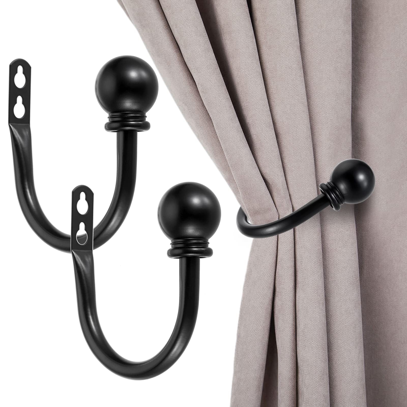 Metal Curtain Holdbacks Set of 2 WallMounted Tiebacks for Windows, Black