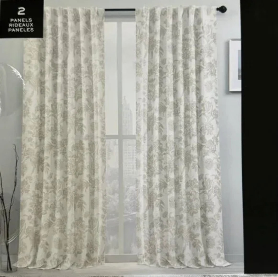 2 Ralph Lauren 50×96 Sadie Floral Window Curtain Panels Natural Tan Flowers NEW