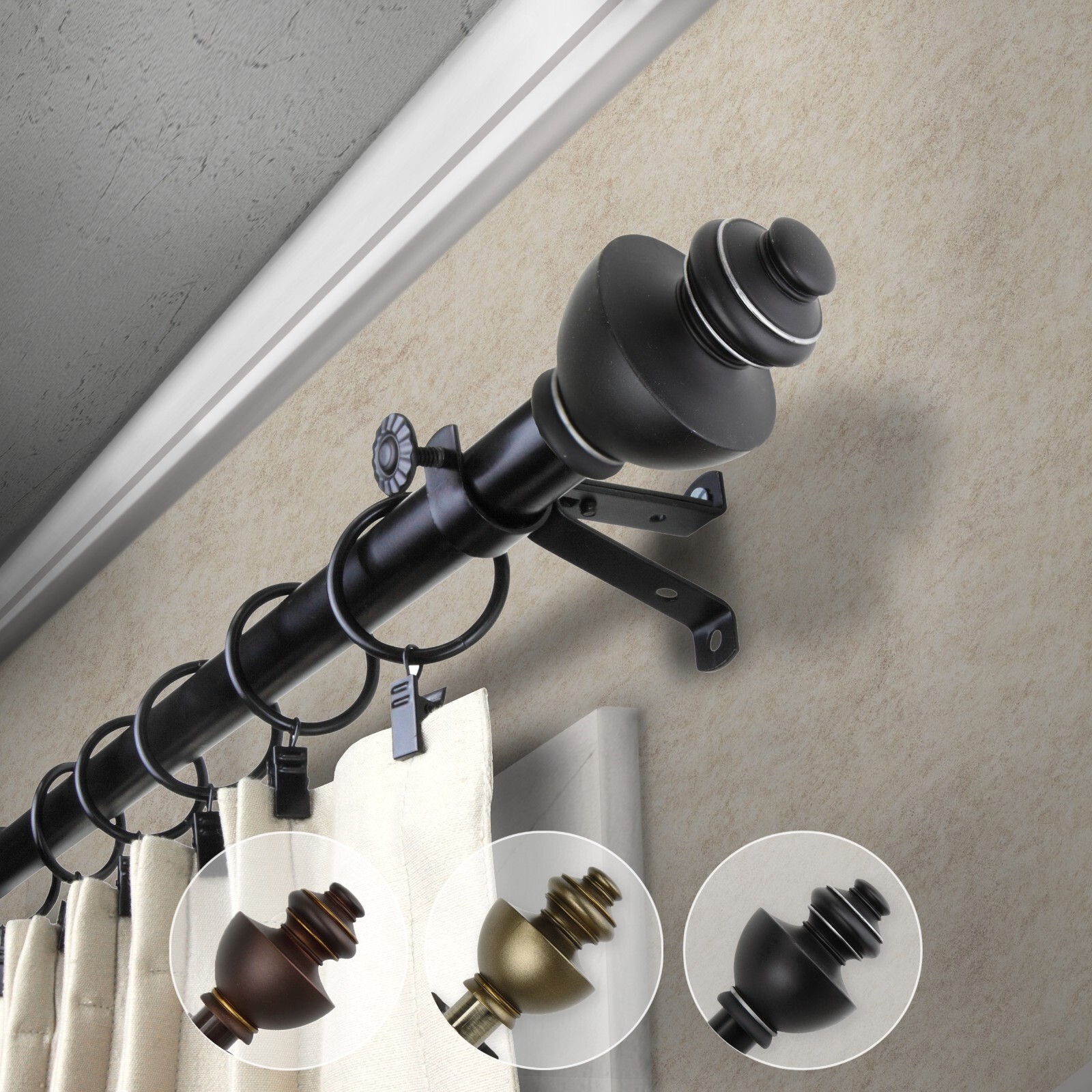 Kingly 3/4” Adjustable Window Drapery Curtain Rod 18″-170″ (5 sizes, 3 colors)