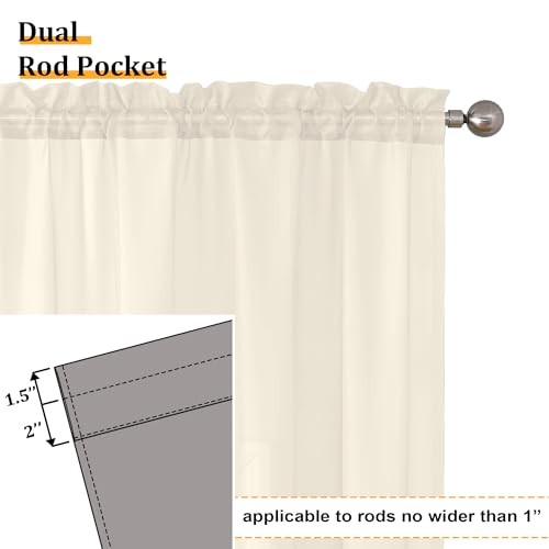 Sheer Curtains 63 Inch Length 2 Panels Set for 42″W x 63″L (Pack of 2) Cream