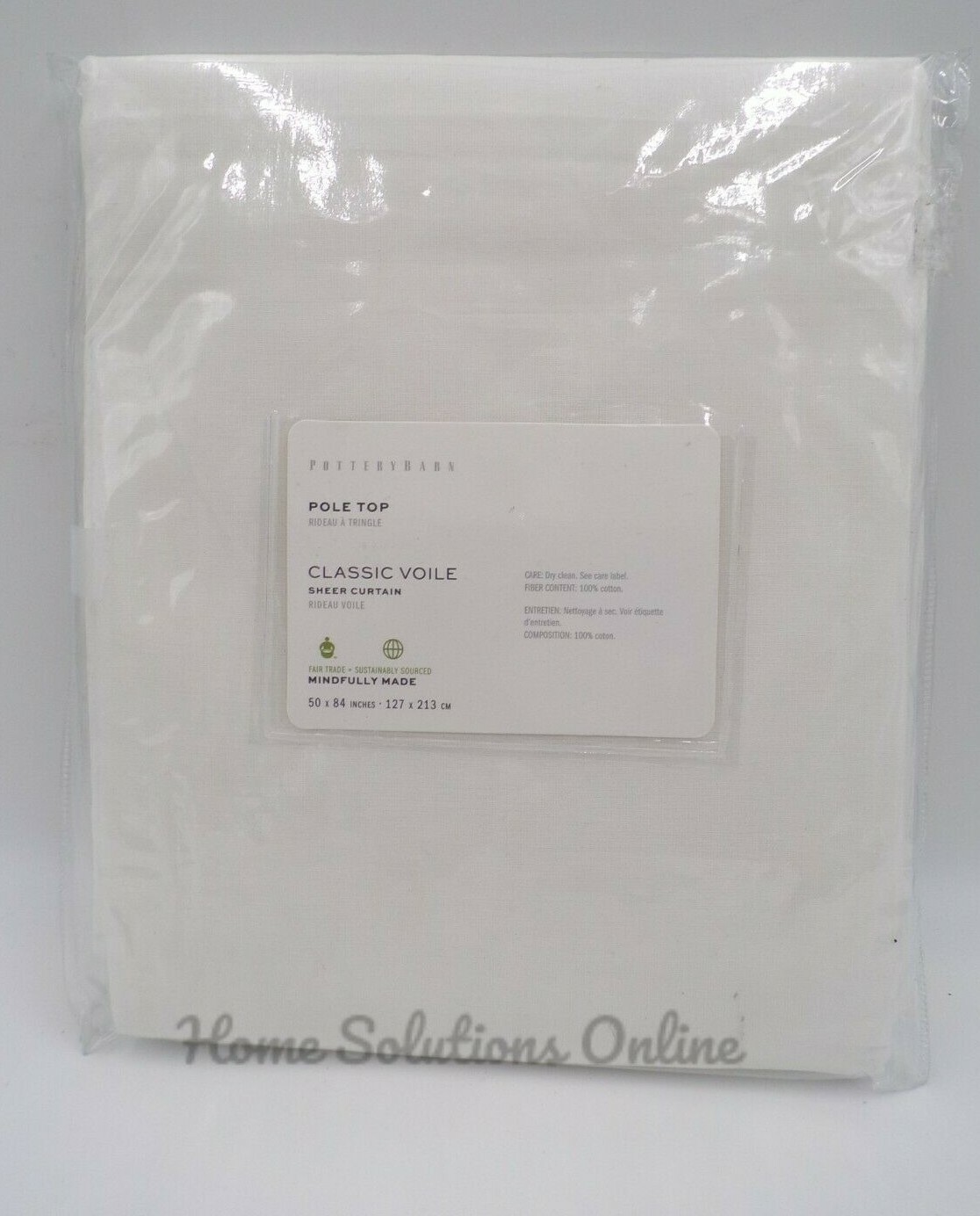 Pottery Barn Classic Voile Sheer Drape Curtain Pole Top White 50x 84″ #H118L