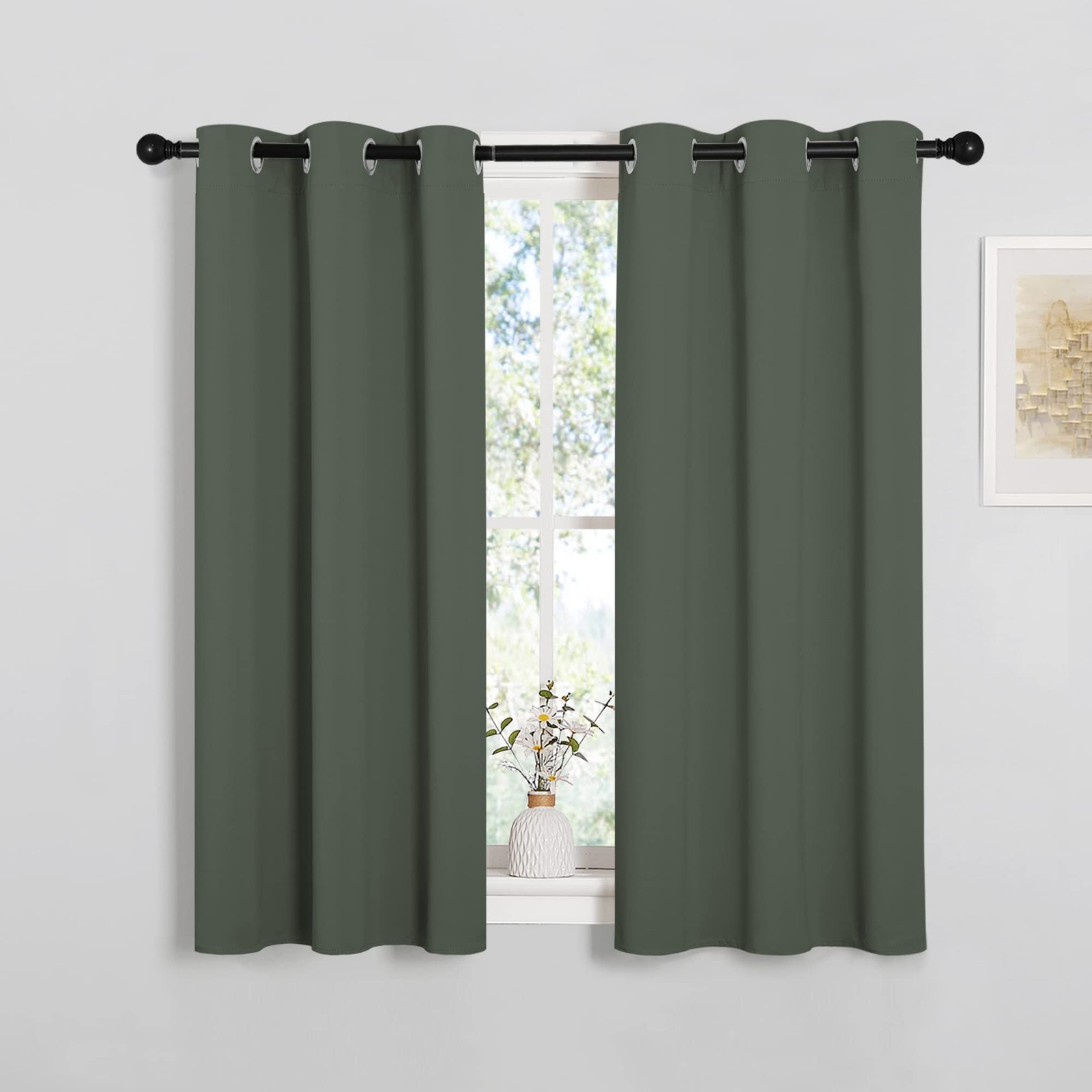 Sleek Blackout Curtains 48 inches Length for Small Windows, Dark Mallard Nois…
