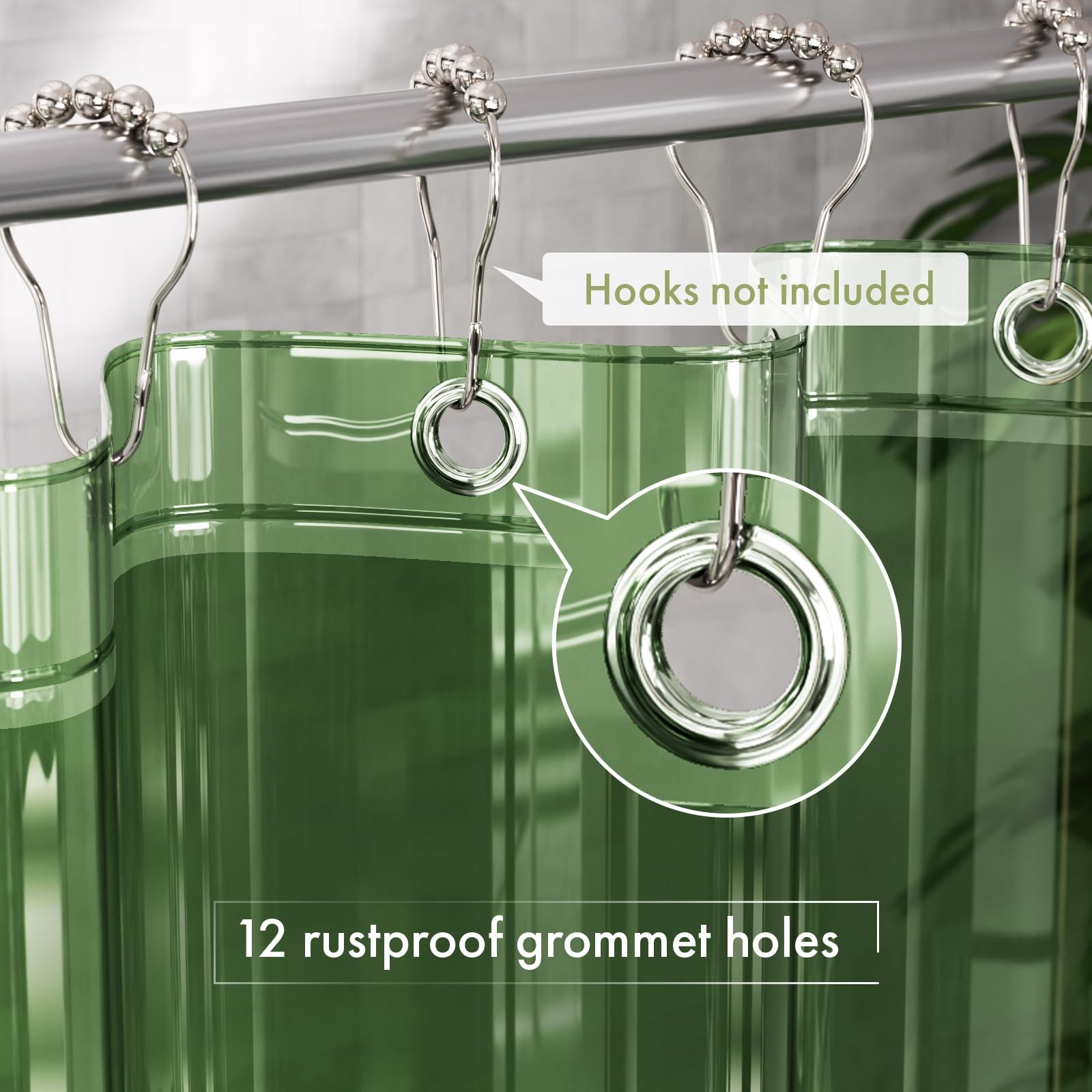 AmazerBath Shower Curtain Liner, 72″W x 72″L (Pack of 1), Clear Pine Green