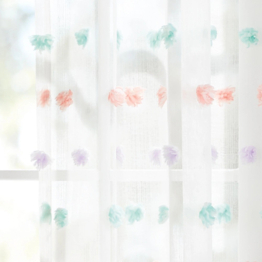 Pom Pom Tassel Curtain Panel for Girls Room 38 Inches Wide by 84 Inches Long