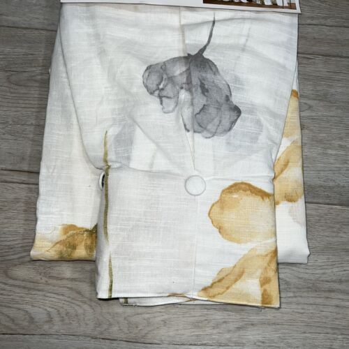 DKNY 32 x 96 City Bloom Inverted Pleat Cotton White Yellow Gray Flowers Curtains