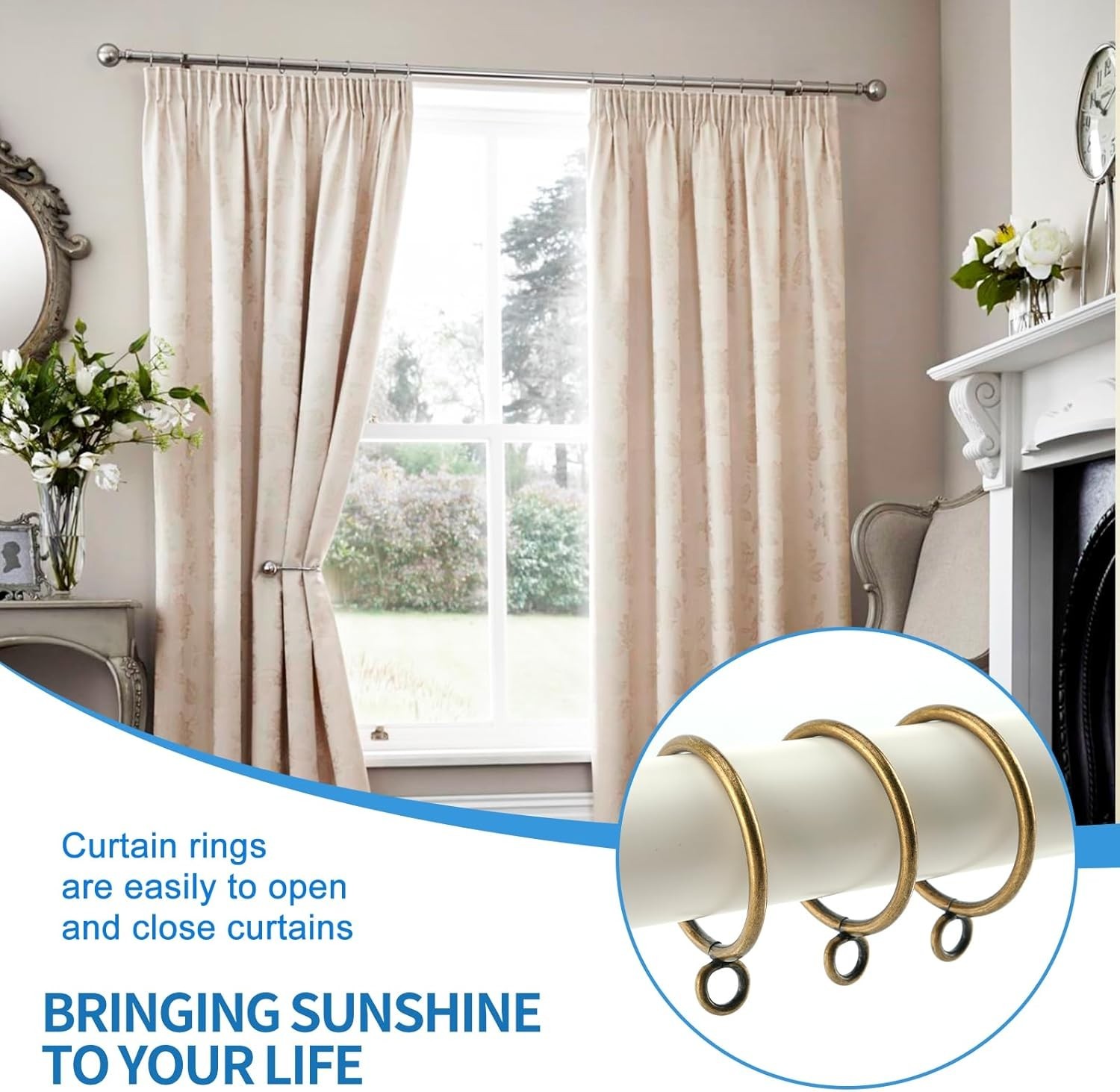 44 Pack Curtain Rings with Eyelets, Metal Drapery Rings for Pinch Pleat Curta…