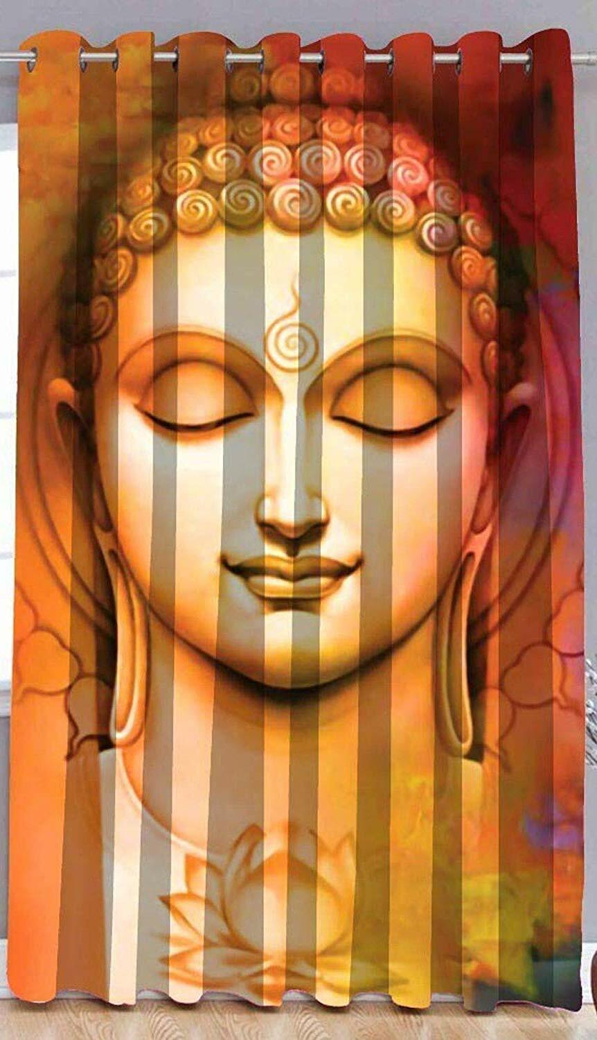 3D Digital Printed Buddha Print Polyester Curtain 4 x 7ft Multicolour