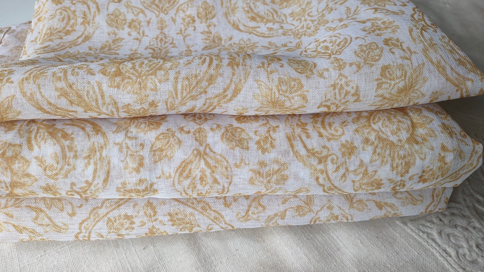 Set of 2 Light Filtering Curtain Panels Yellow Damask Print Floral 36”X84”