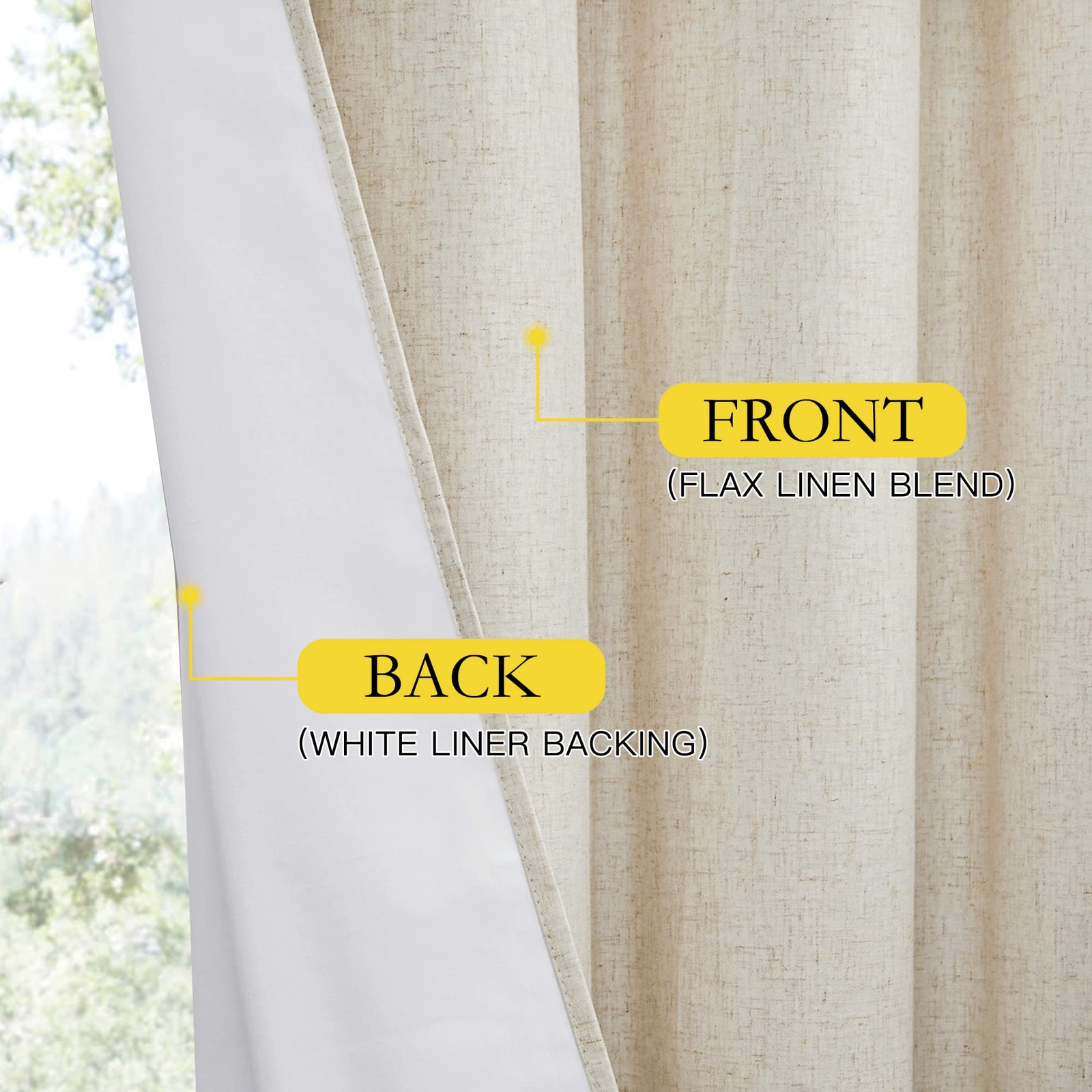 Natural 100% Blackout Linen Insulated Patio Curtain 95 inch Long Burg, Farmho…