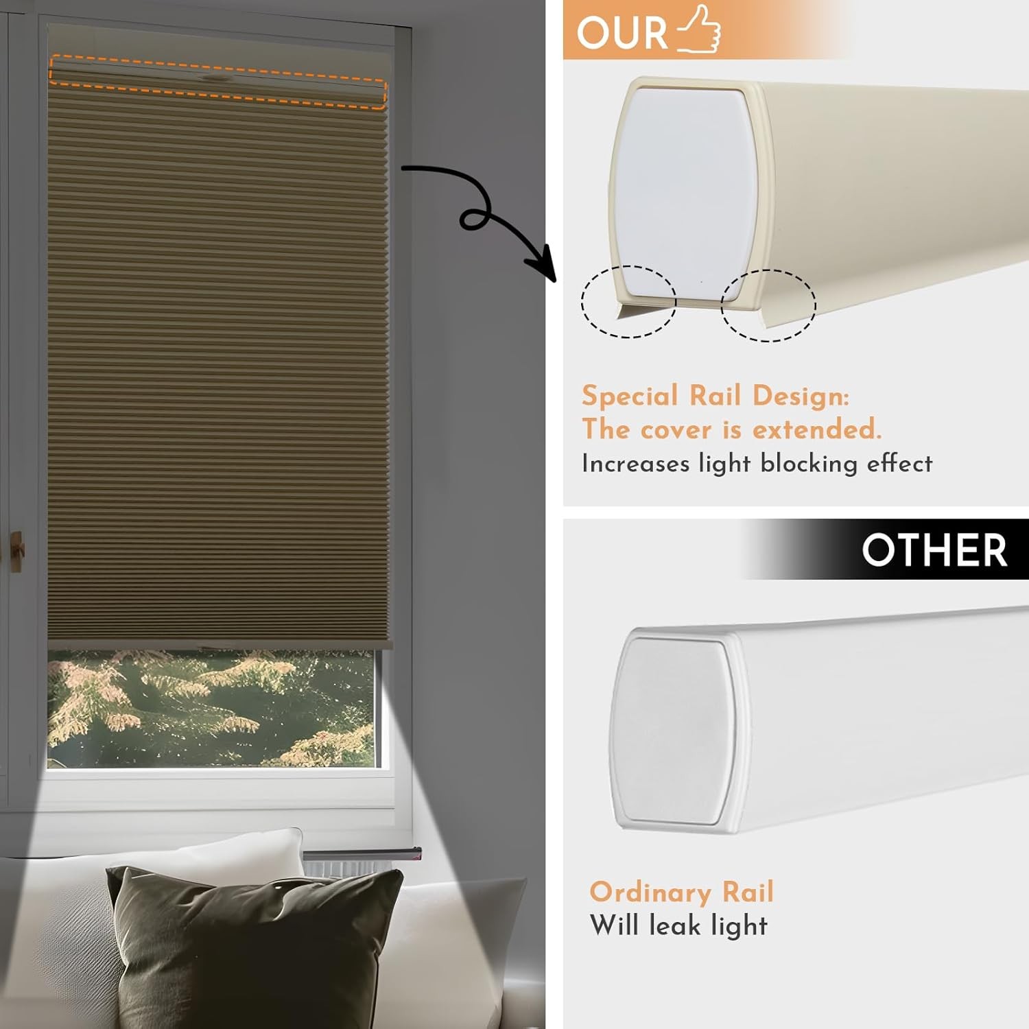 No Drill Cellular Shades 27″x64″ Top Down Bottom Up Blackout Cordless Beige Blin