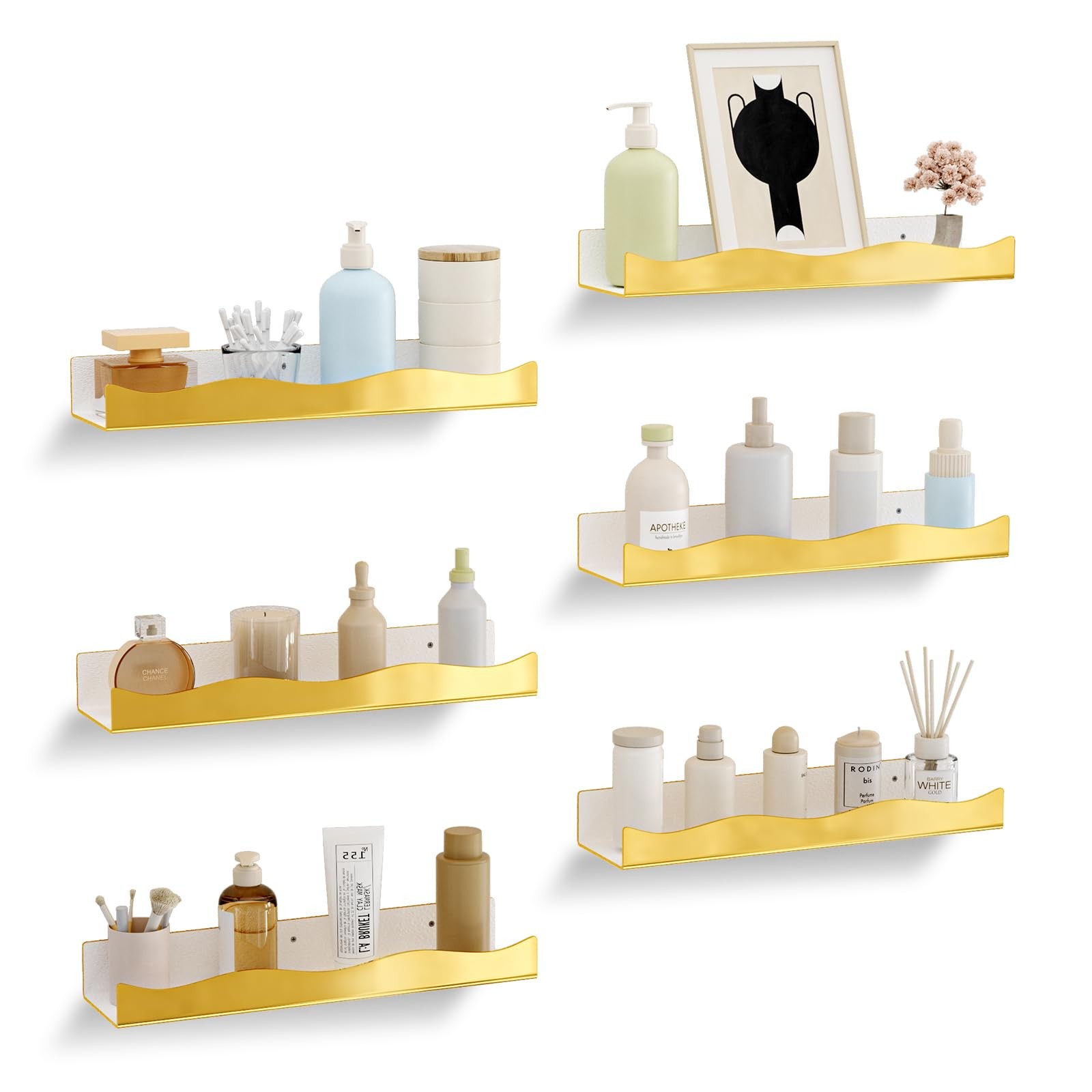 15 Inch Gold Mirror Acrylic Wall Shelf Glam Floating Decor Plants Books