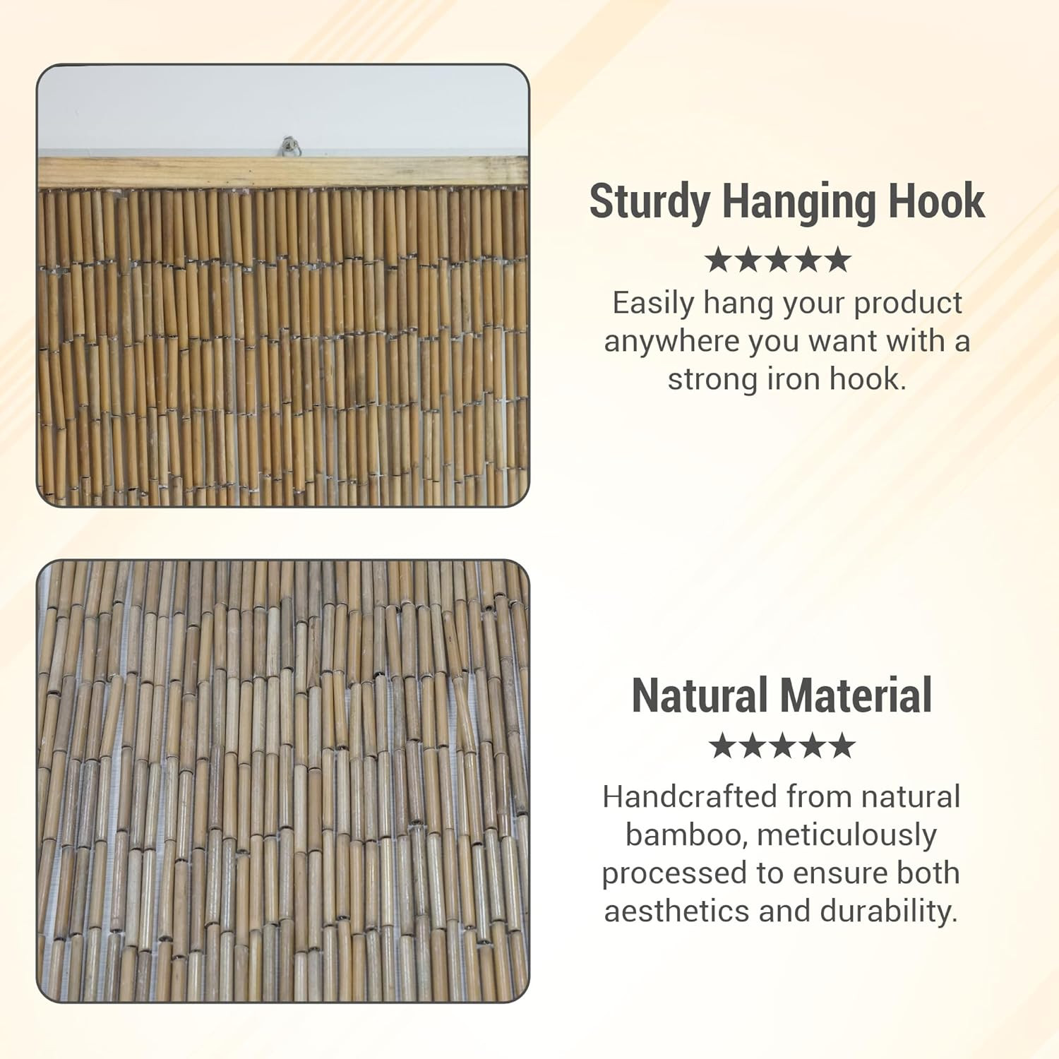 Vietbud Natural Bamboo Beaded Curtains for Stylish Room Dividers, 35.4×78.7