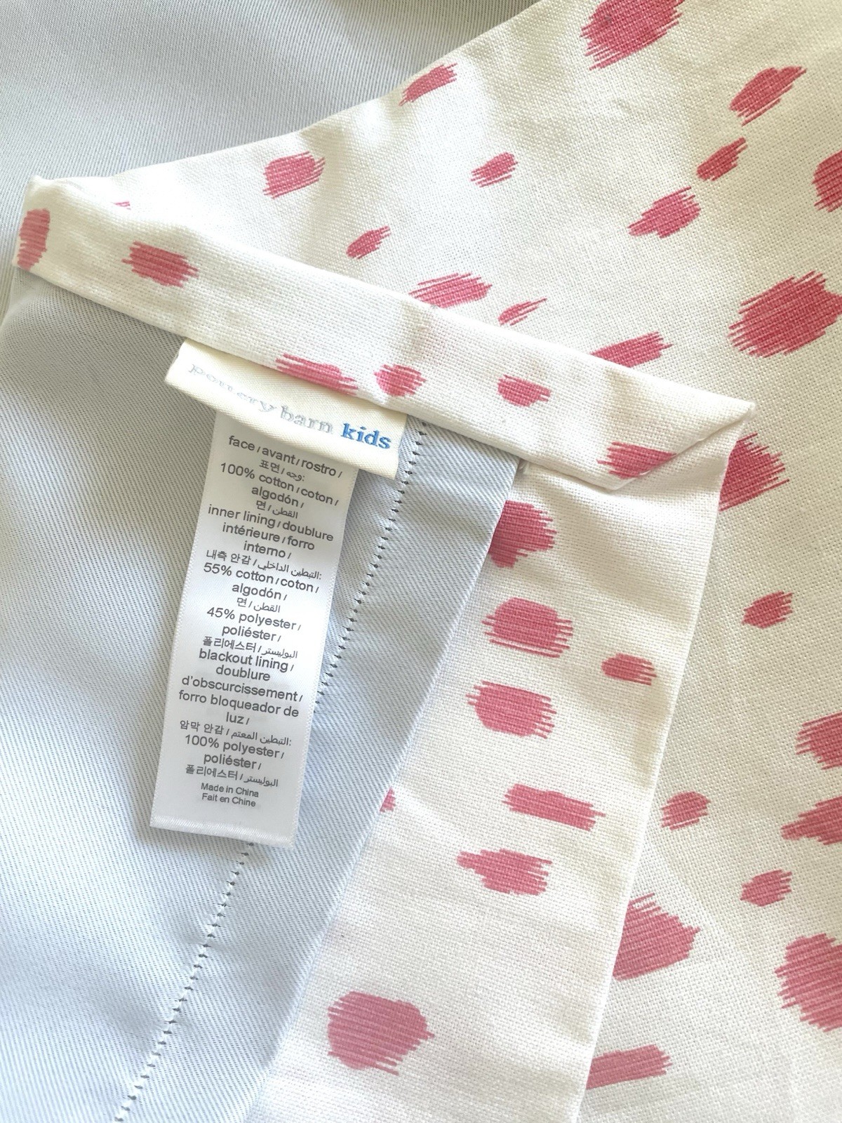 Pottery Barn Kid Marley Blackout Curtain Panels 44”x 62” Pink White Dots. Set 2