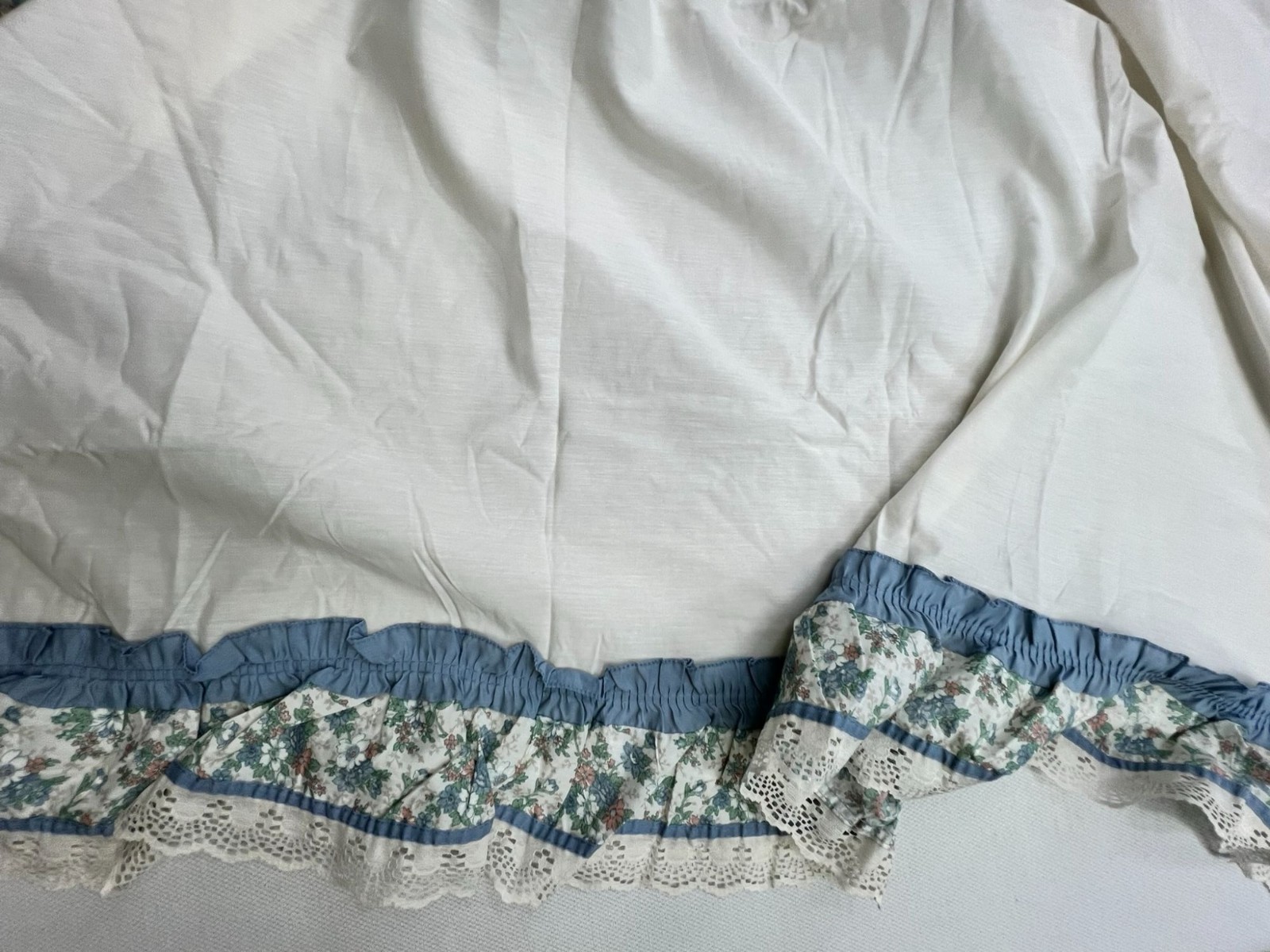 Vintage Country Floral Curtains Valance Tiers Blue Cottagecore Ruffle Lot of 8