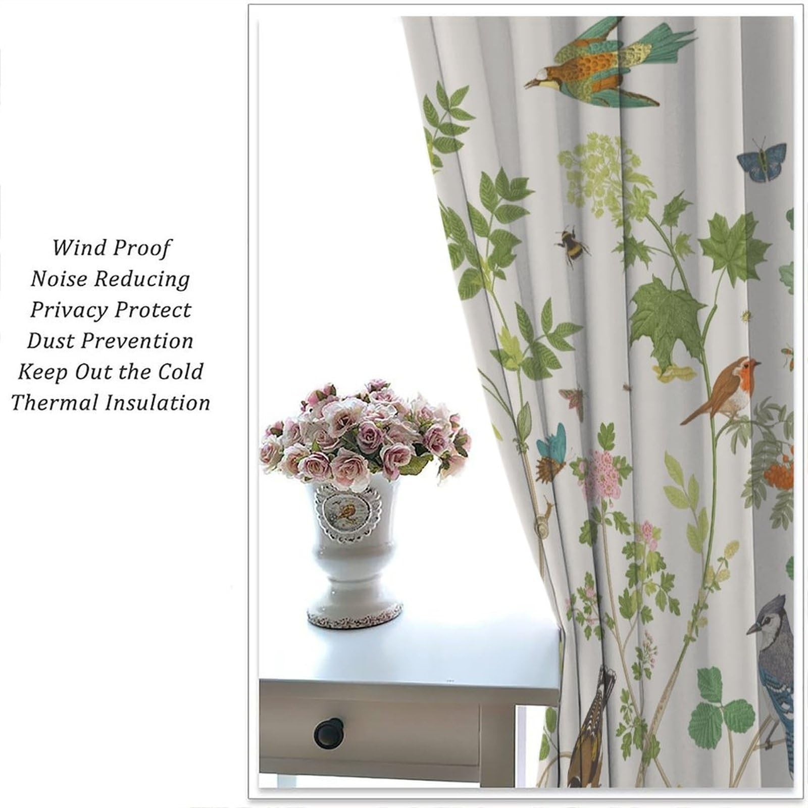 Flowers Birds Curtains,Vintage Floral Garden Window Treatments for Bedroom Li…