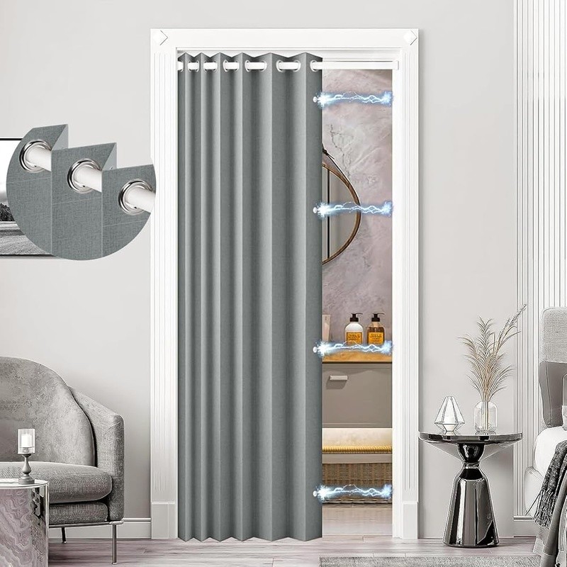 Blackout Faux Linen Door Curtain Grommet Design Magnetic Tieback Room Divider US