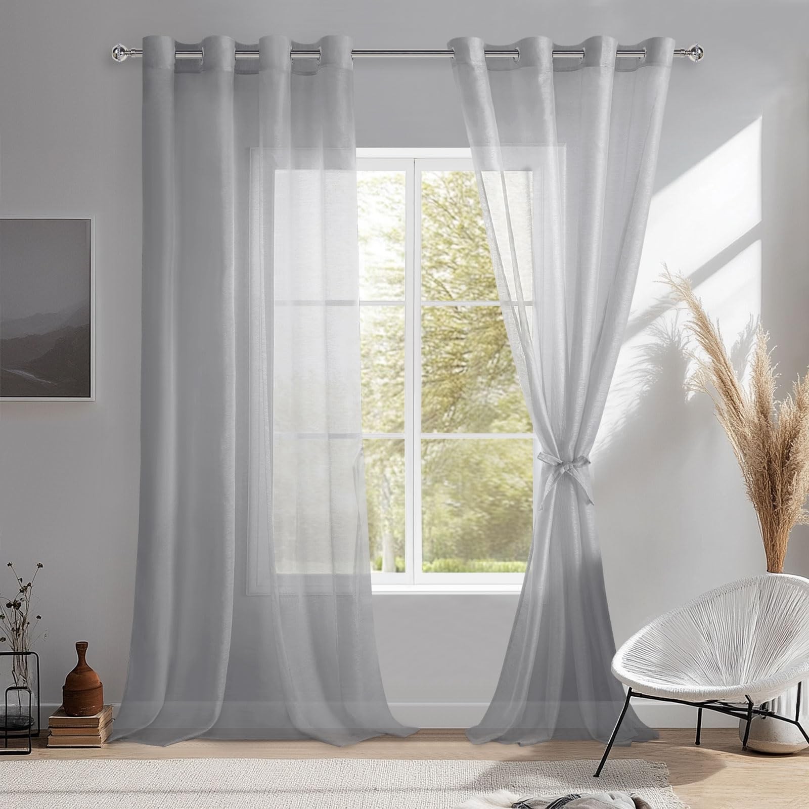 Set of 2 Curtain Eyelet Scarf Sheer Curtain Sheer Voile Curtains with Eyelets T…