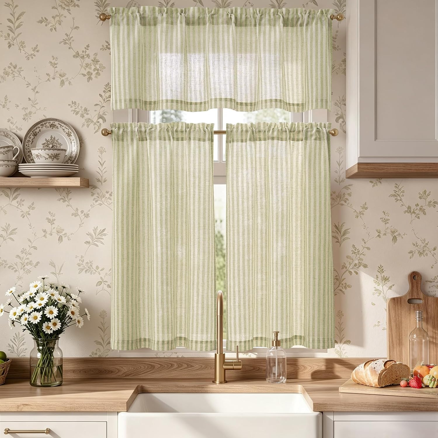 JINCHAN Kitchen Curtains and Valances Set Striped Tier Curtains Ticking Stripe L