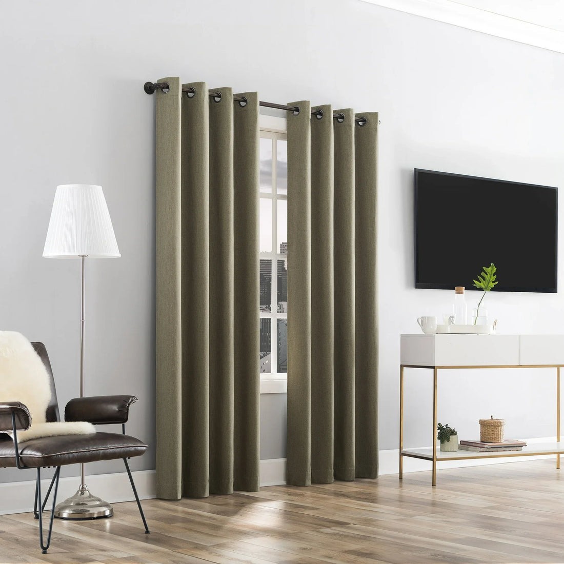 Modern Beige Grommet Curtain Panels 84in Opaque Solid for Any Room