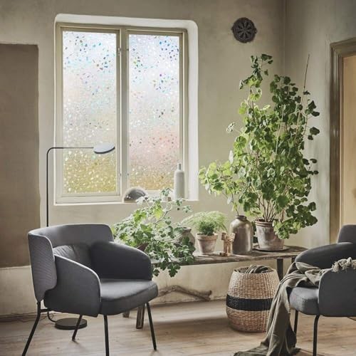 Decorative Window Film, Stained Window 35.4 x 157.4 Inch Clear-rubble Pattern