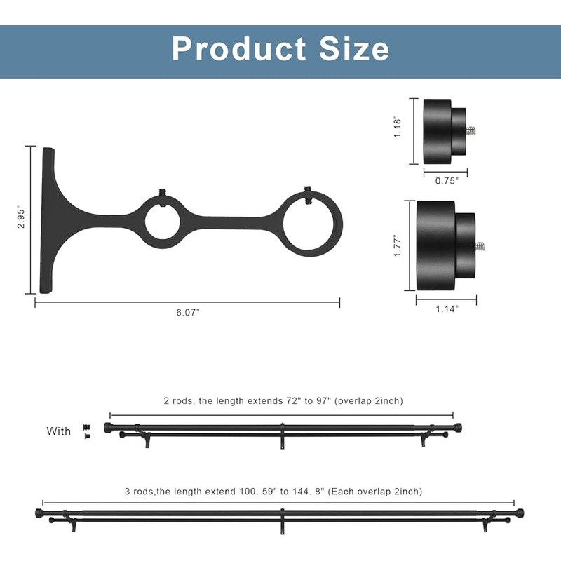 Heavy Duty Adjustable Curtain Rods Home & Office Durable Wall Mounting New