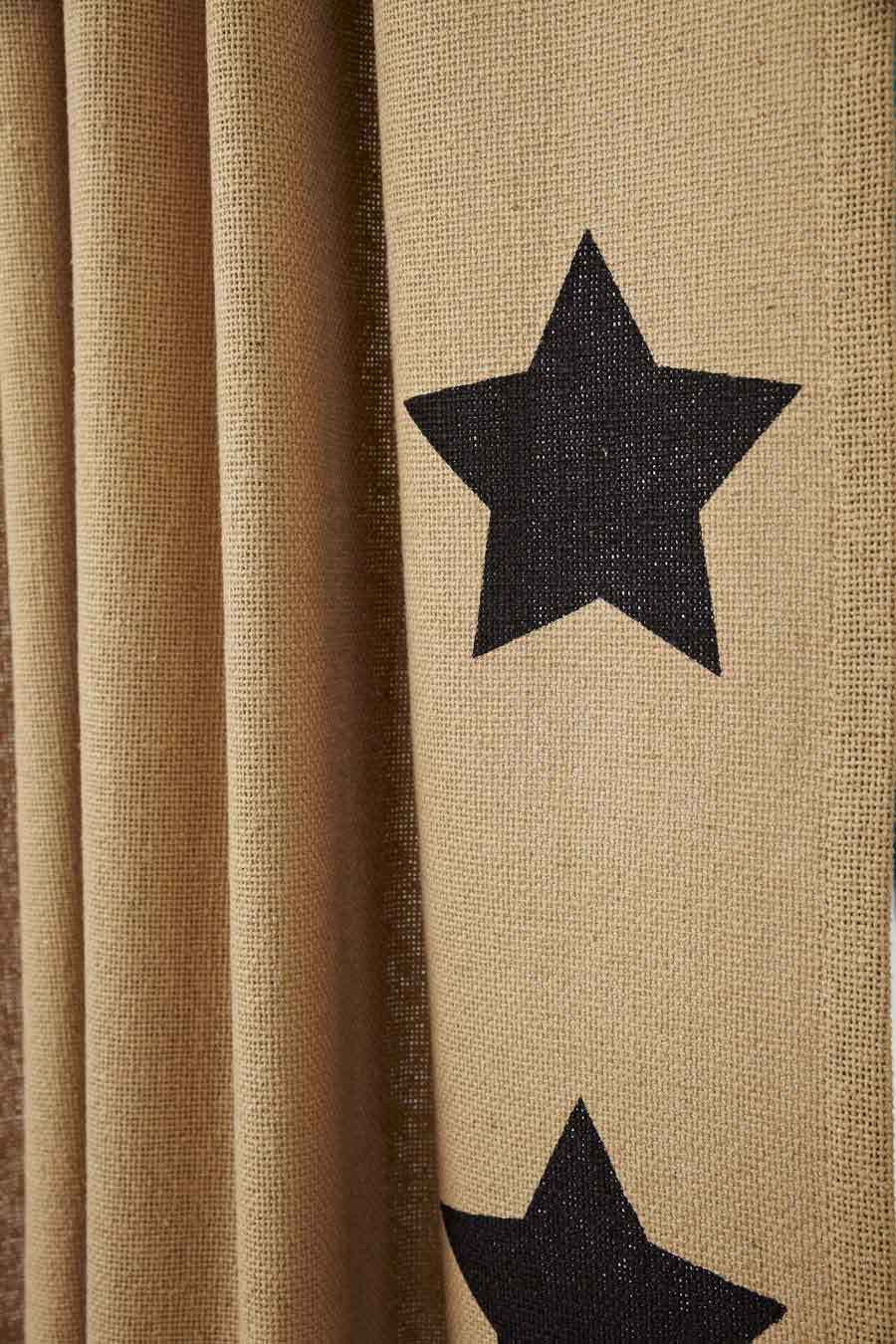BURLAP NATURAL BLACK STENCIL TIER WINDOW TREATMENT 2 pc set 24X36″ UNLINED
