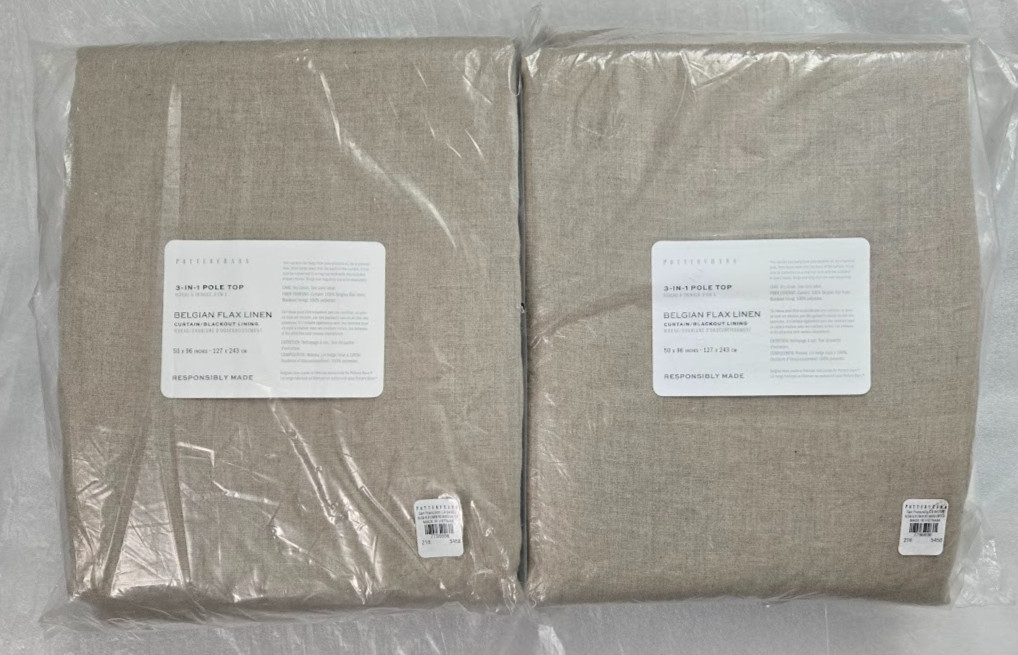 Pottery Barn 3-in-1 PoleTop Belgian Flax Linen Blackout 2-Curtain 50×96 DarkFlax