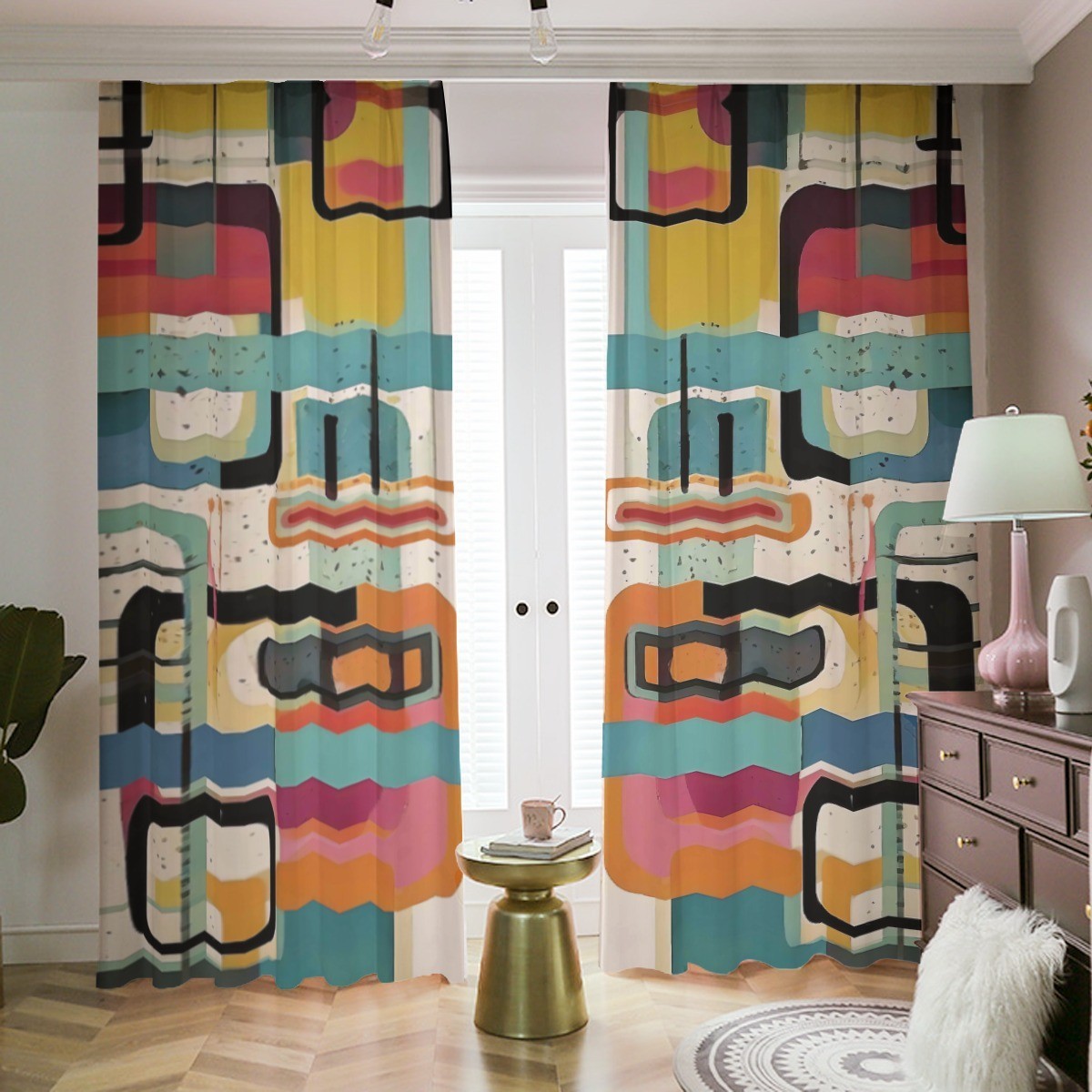Mid Century Modern Blackout Curtains Drapes Shades Mod Retro Geometric Abstract