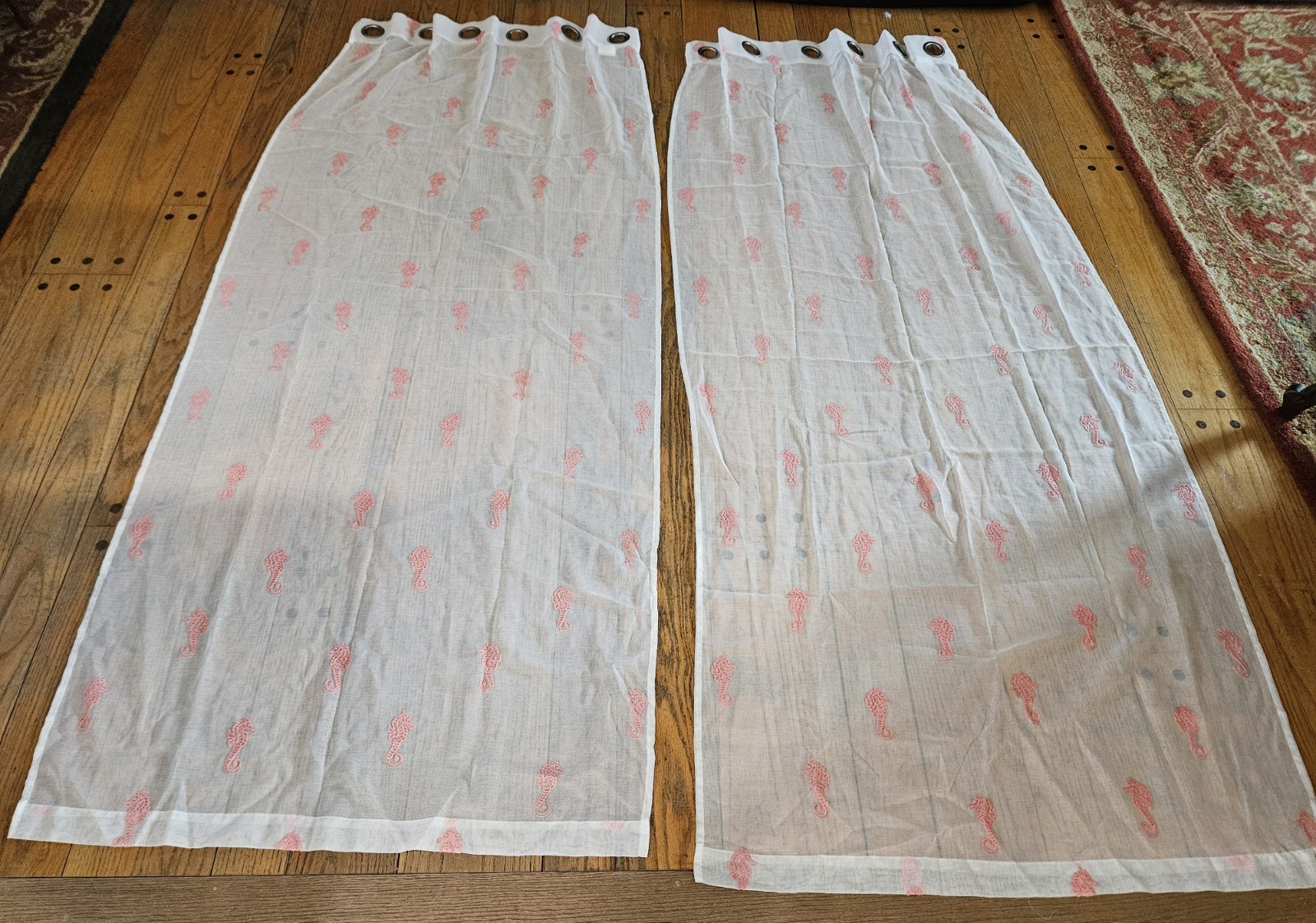 Nanette Lepore Coastal Collection Sheer Embroidered Pink Seahorse Panels 35×83.5
