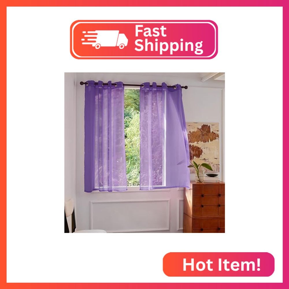 MISSTIAM Foil Stripe Purple Sheer Curtains 72 inches Length 2 Panels with Gromme