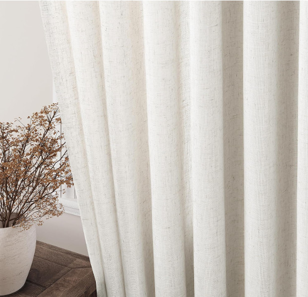 Juego de 2 Cortinas de Lino Beige 84 Inch Semitransparentes para Sala de Estar
