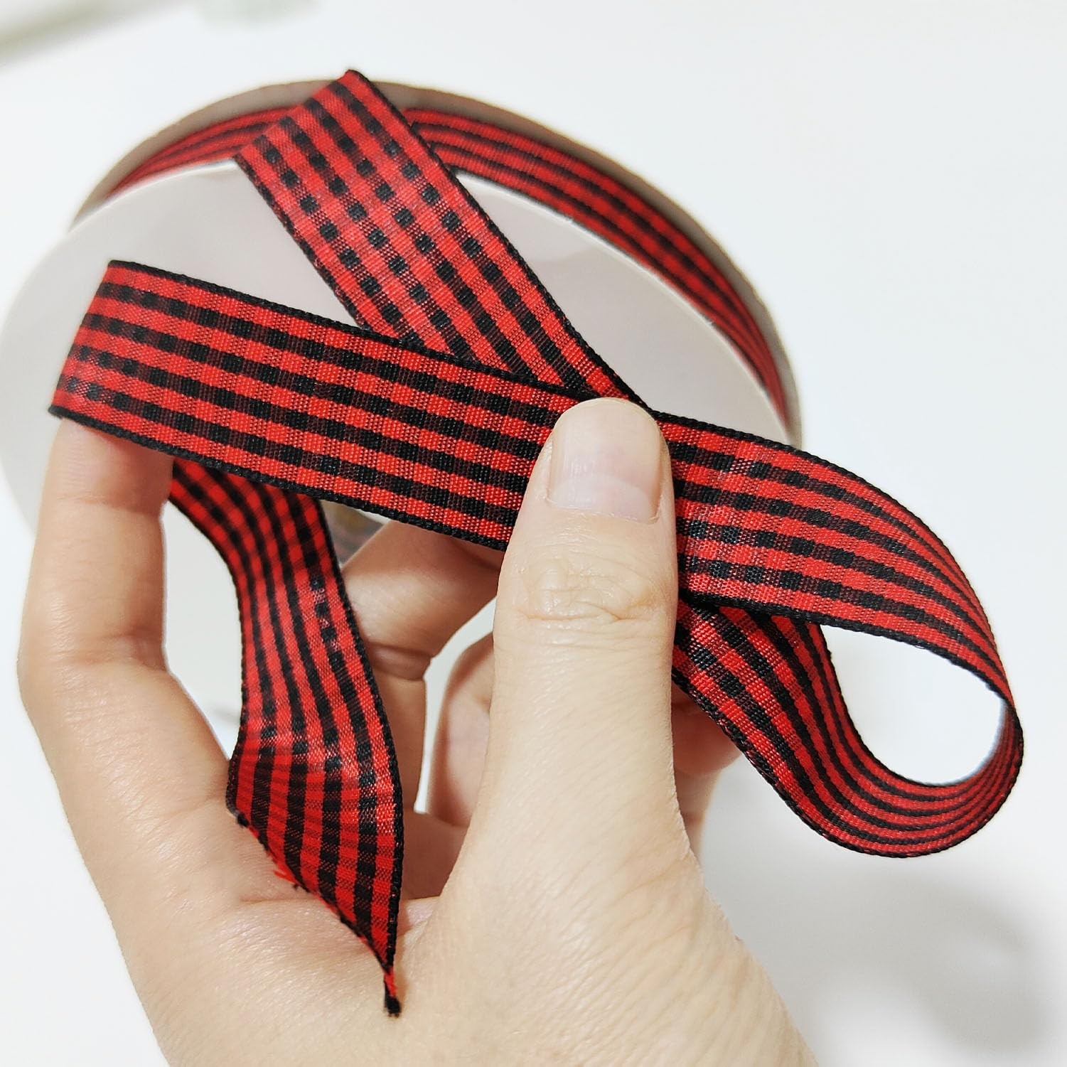 3/4 Inch 50 Yards Black Red Checkered Buffalo Plaid Gingham Ribbon Craft Bows